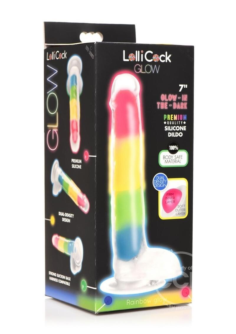 LOLLICOCK GLOW IN THE DARK RAINBOW SILICONE 7" W/ BALLS