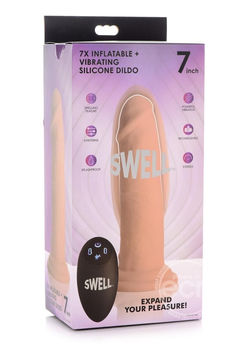 SWELL 7X INFLATABLE & VIBRATING SILICONE DILDO WITH REMOTE 7inch