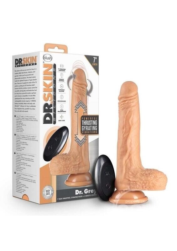 DR SKIN SILICONE DR GREY RECHARGEABLE THRUSTING WITH REMOTE 7" VANILLA
