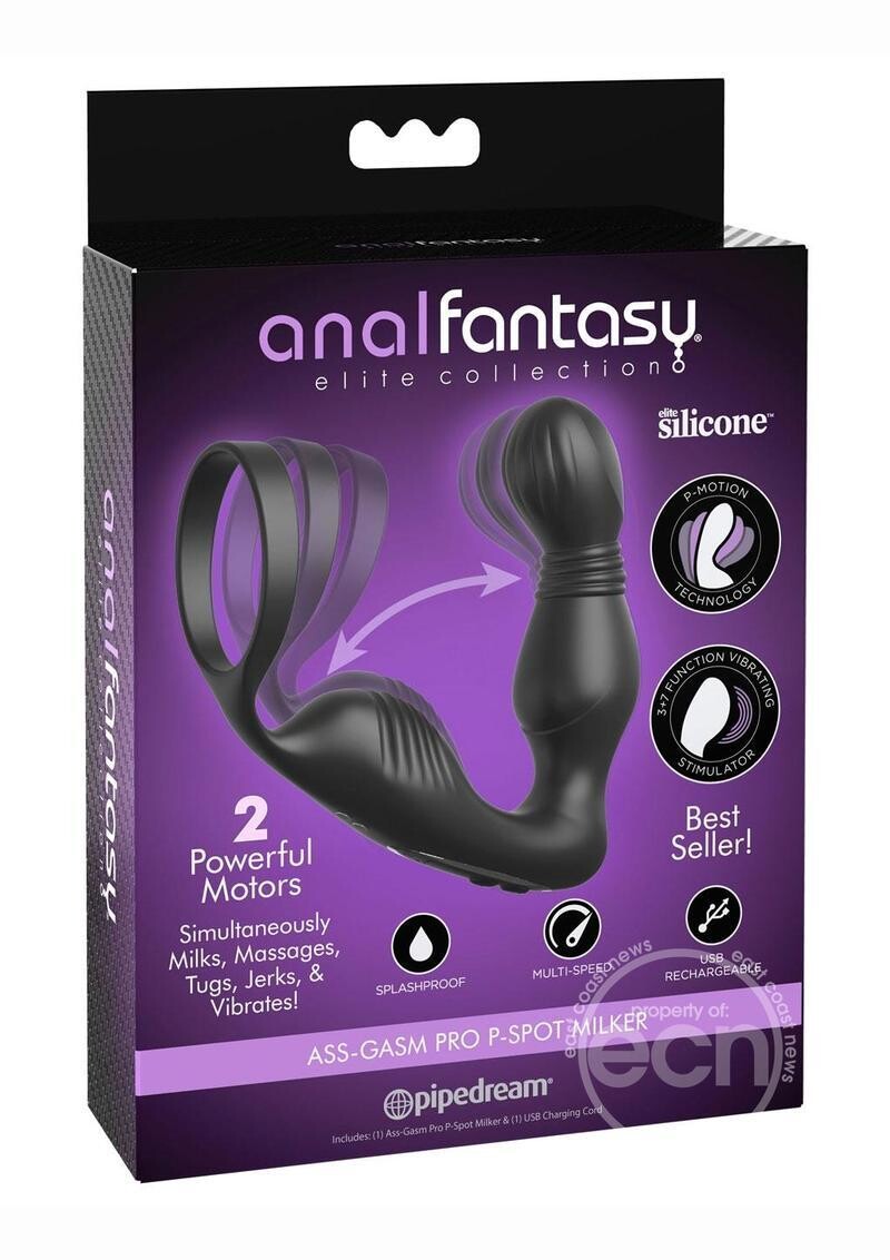ANAL FANTASY ELITE ASS-GASM PRO RECHARGEABLE SILICONE P-SPOT MILKER BLACK