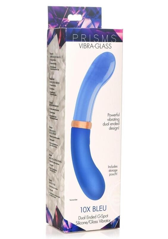 PRISMS VIBRA GLASS DUEL END G-SPOT RECHARGEABLE VIBRATING DILDO -TEAL