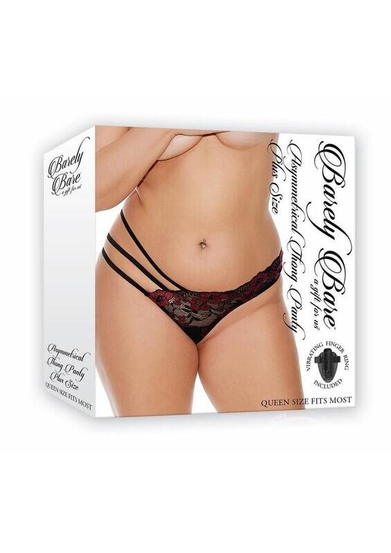 BARELY BARE ASYMMETRICAL THONG PANTY  BLACK & RED PLUS SIZE