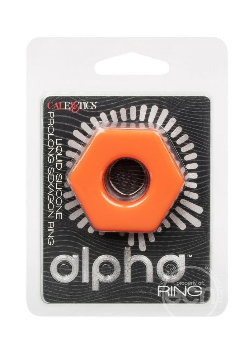 ALPHA LIQUID SILICONE PROLONG SEXAGON COCK RING ORANGE