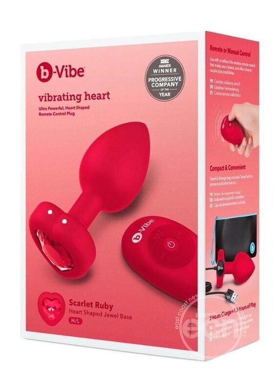 B-VIBE VIBRATING HEART JEWEL PLUG MEDIUM/LARGE RED