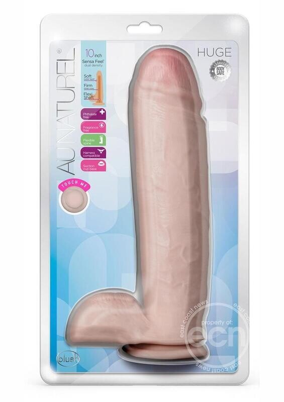 AU NATUREL HUGE SENSA FEEL DILDO WITH SUCTION  CUP 10", Color: VANILLA