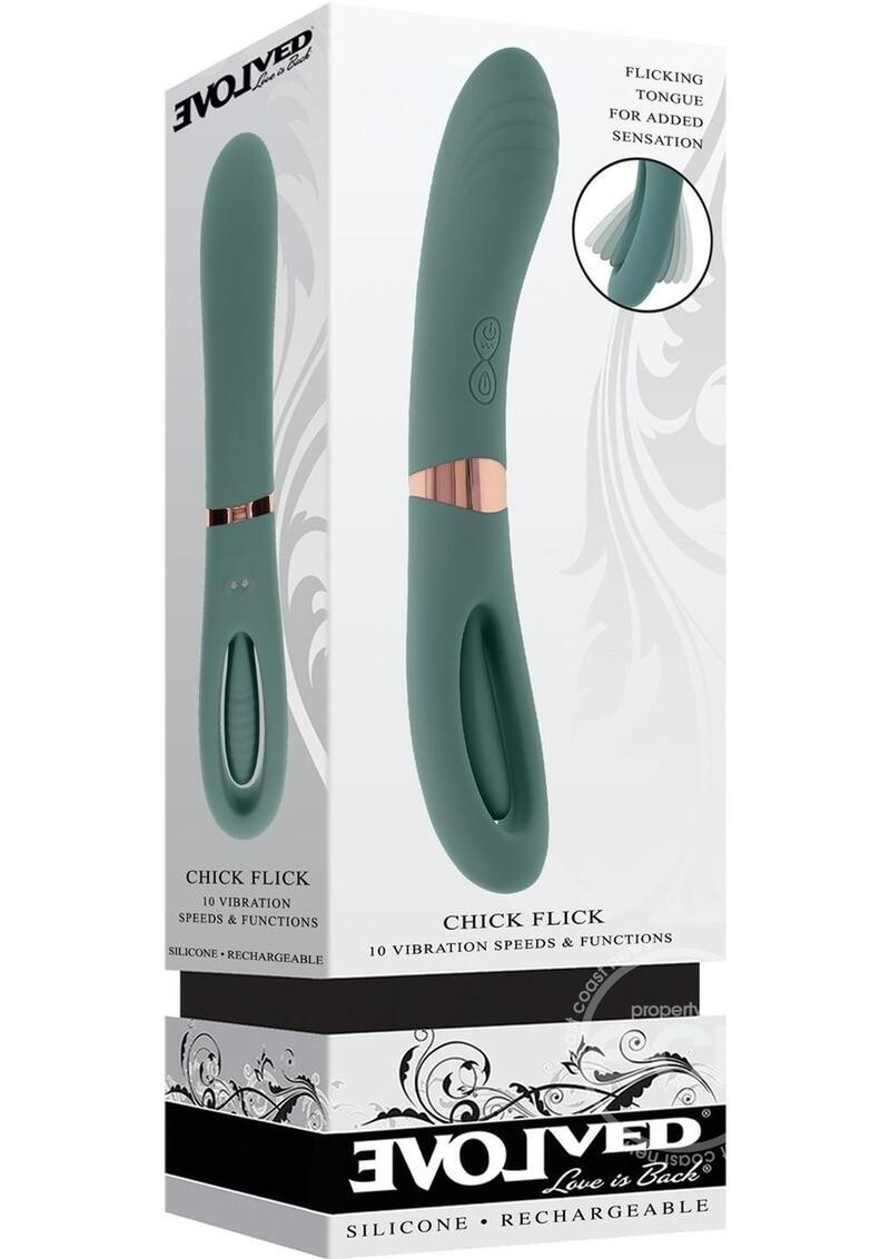 EVOLVED CHICK FLICK RECHARGEABLE SILICONE DUAL VIBRATOR GREEN