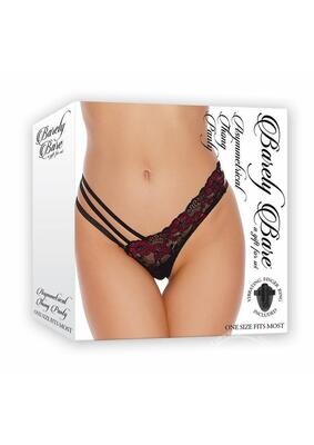BARELY BARE ASYMMETRICAL THONG PANTY BLACK & RED O/S