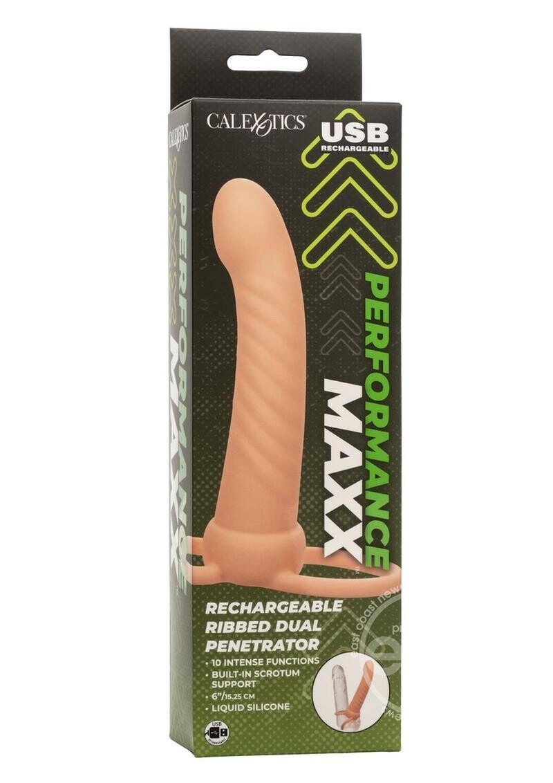 PERFORMANCE MAXX VIBRATING RIBBED DUAL PENETRATOR VANILLA