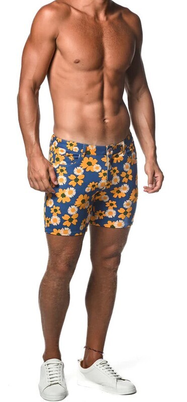 ST33LE ROYAL & YELLOW FLORAL 5" INSEAM KNIT SHORTS