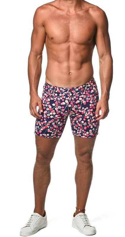 ST33LE NAVY & BLUSH BLOSSOMS 5" INSEAM KNIT SHORTS