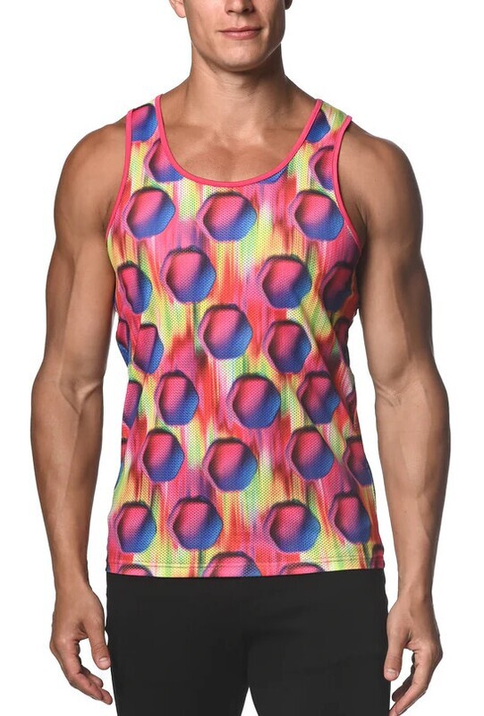 ST33LE FUCHSIA & ROYAL HEX PRINTED MESH TANK TOP