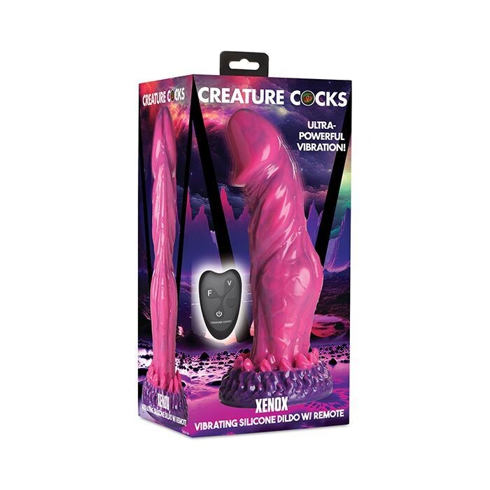 CREATURE COCKS XENOX VIBRATING SILICONE DILDO WITH REMOTE PINK & PURPLE