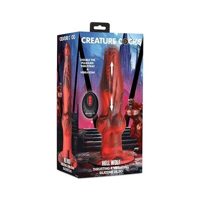 CREATURE COCKS HELL-WOLF THRUSTING & VIBRATING SILICONE DILDO BLACK & RED