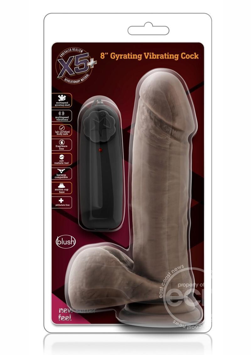 X5 PLUS GYRATING VIBRATING COCK 8", Color: BROWN