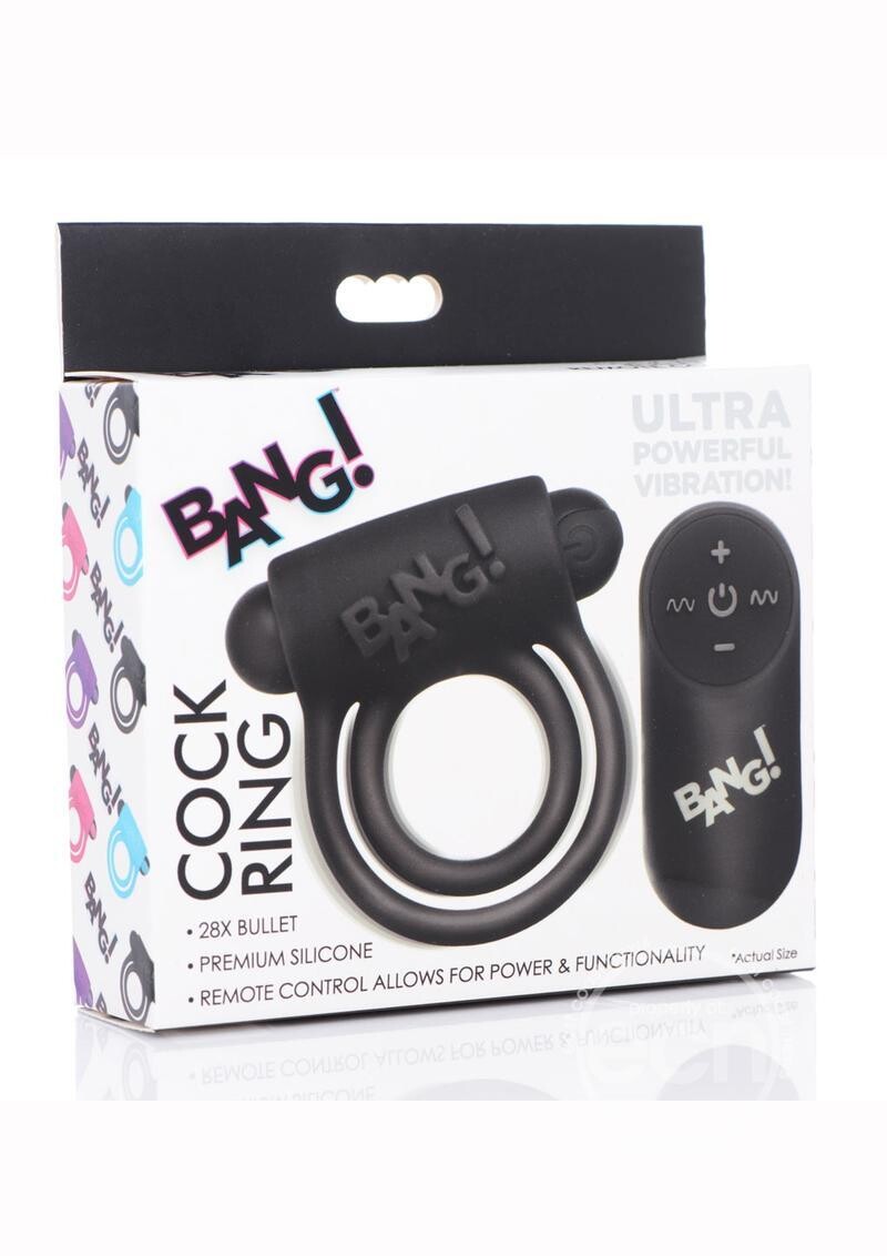 BANG SILICONE RECHARGEABLE COCK RING, Color: BLACK