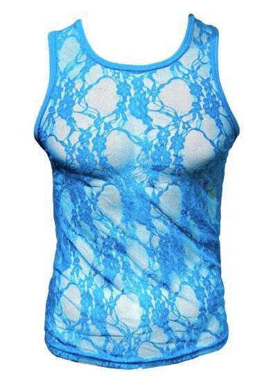 KNOBS SKY BLUE LACE MESH TANK, Size: SMALL