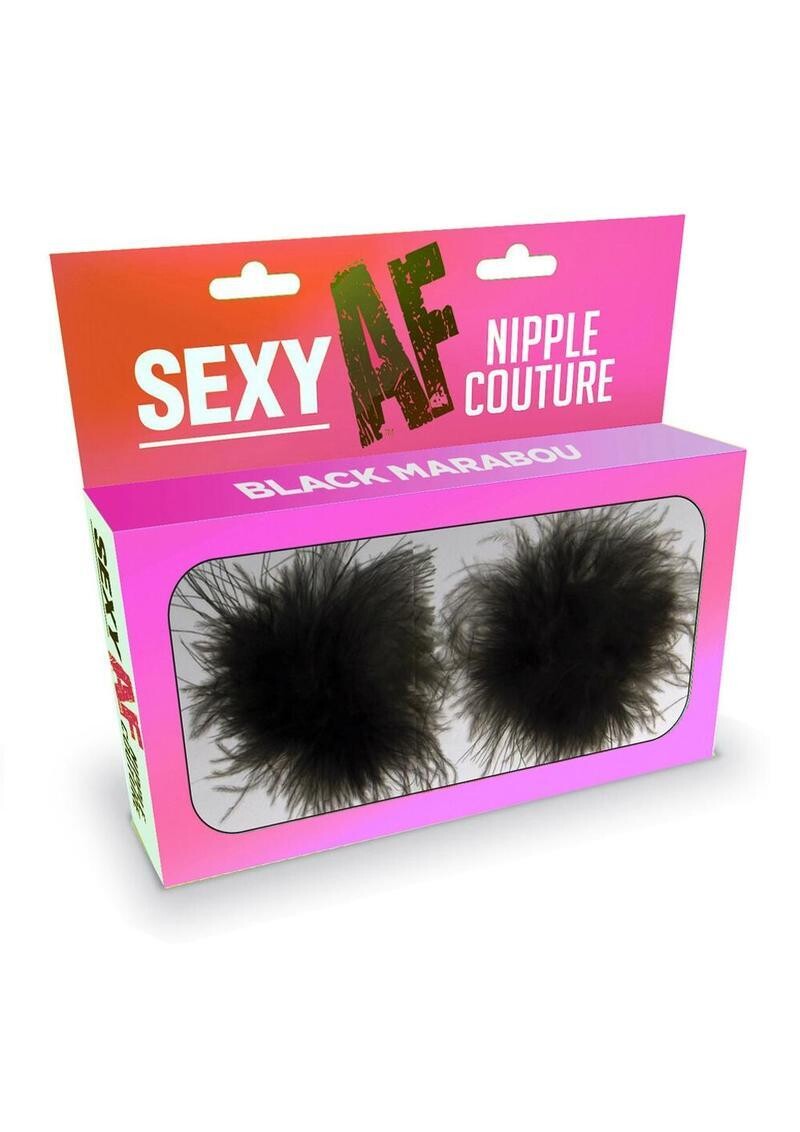 SEXY AF MARABOU NIPPLE COUTURE SILICONE PASTIES, Color: BLACK