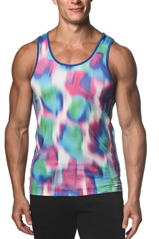 ST33LE TEAL TECHNO JUNGLE PRINTED MESH TANK TOP, Size: SMALL