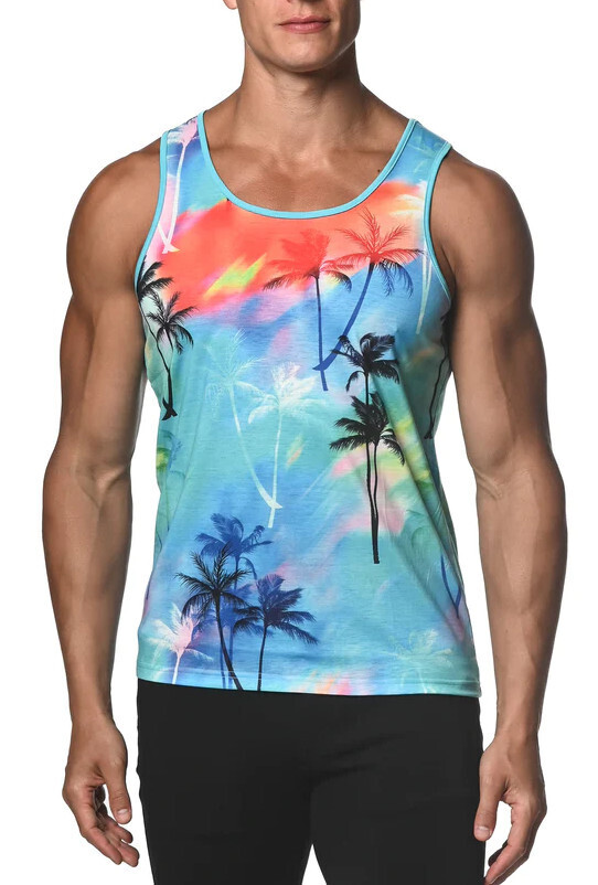 ST33LE AZURE PALMS PRINTED MESH TANK TOP, Size: SMALL