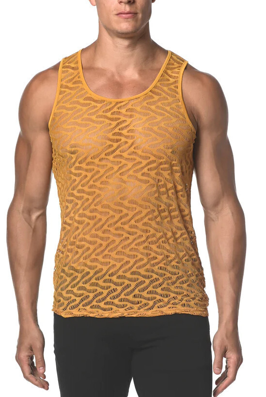 ST33LE AMBER SQUIGGLY STRETCH GOSSAMER LACE TANK TOP, Size: SMALL