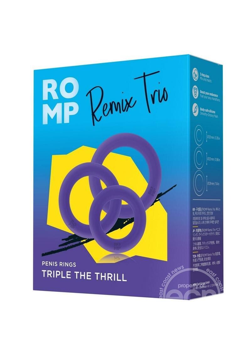 ROMP REMIX TRIO SILICONE COCK RINGS (3 PIECE) PURPLE