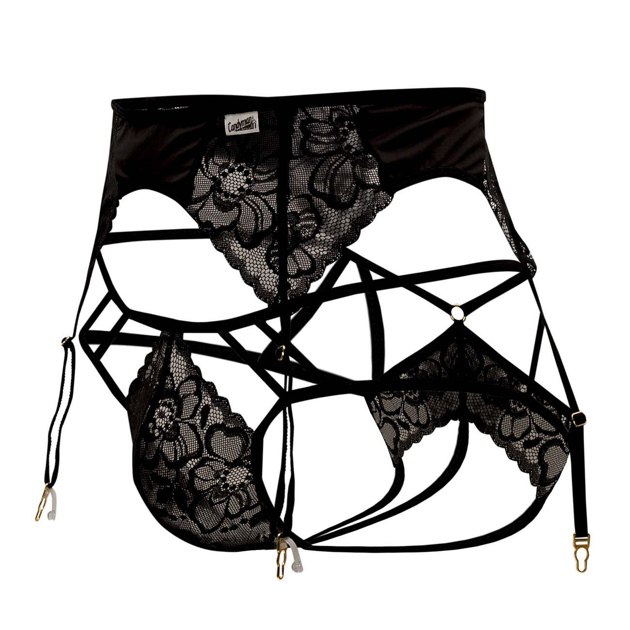CANDYMAN LACE GARTER-JOCKSTRAP OUTFIT BLACK , Size: L/XL
