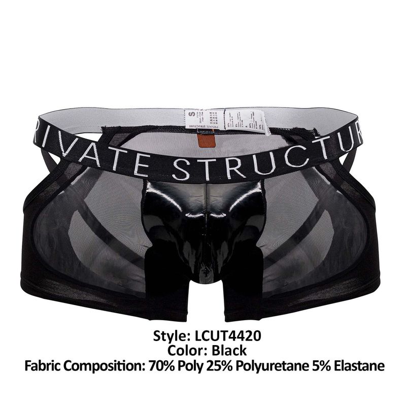 PRIVATE STRUCTURE ALPHA LOW WAIST MESH BACK JOCKSTRAP TRUNKS BLACK, Size: SMALL