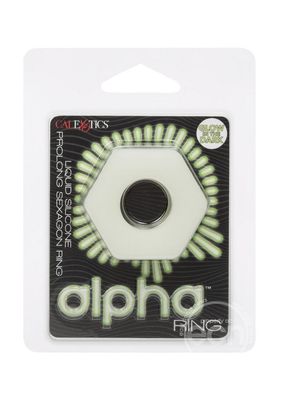 ALPHA GLOW IN THE DARK LIQUID SILICONE PROLONG SEXAGON RING WHITE