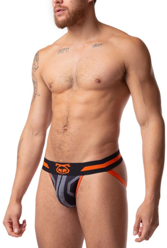 NASTY PIG STATIC JOCK STRAP-STATIC GREY/FLAME ORANGE