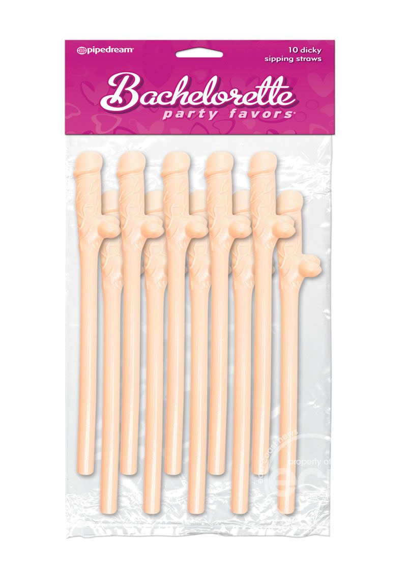 BACHELORETTE PARTY DICKY SIPPING STRAWS 10PK, Color: FLESH