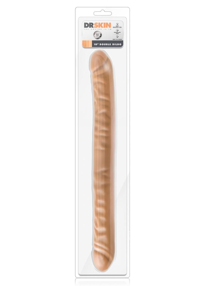 DR SKIN DOUBLE DILDO 18", Color: CARAMEL