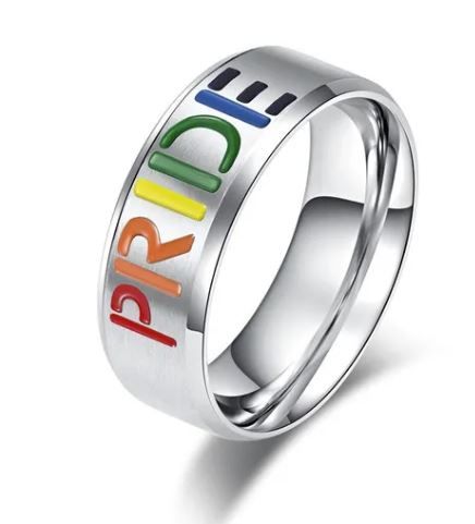 RAINBOW PRIDE WORD RING STAINLESS STEEL, Size: 7