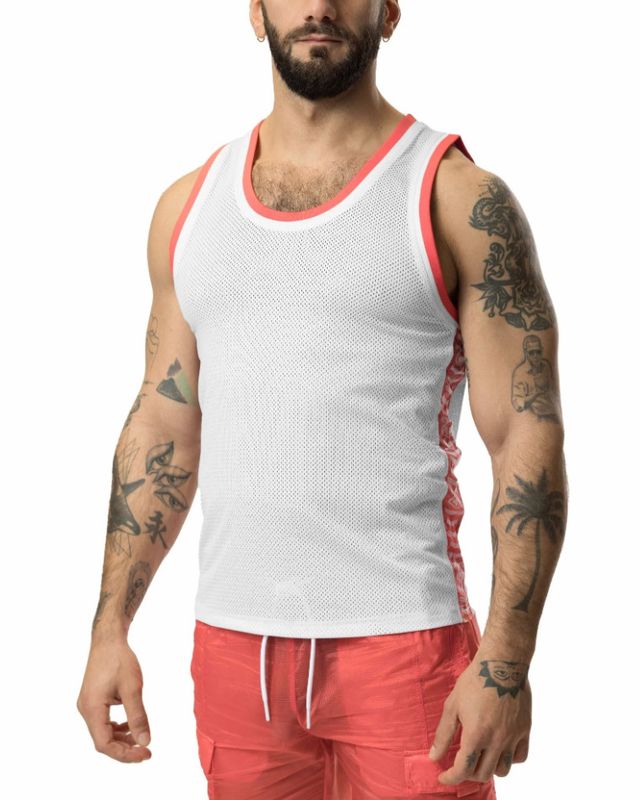 NASTY PIG DIVER TANK TOP WHITE & CORAL, Size: SMALL