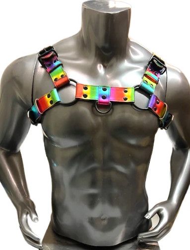 RAINBOW LEATHER BULLDOG HARNESS, Size: SMALL