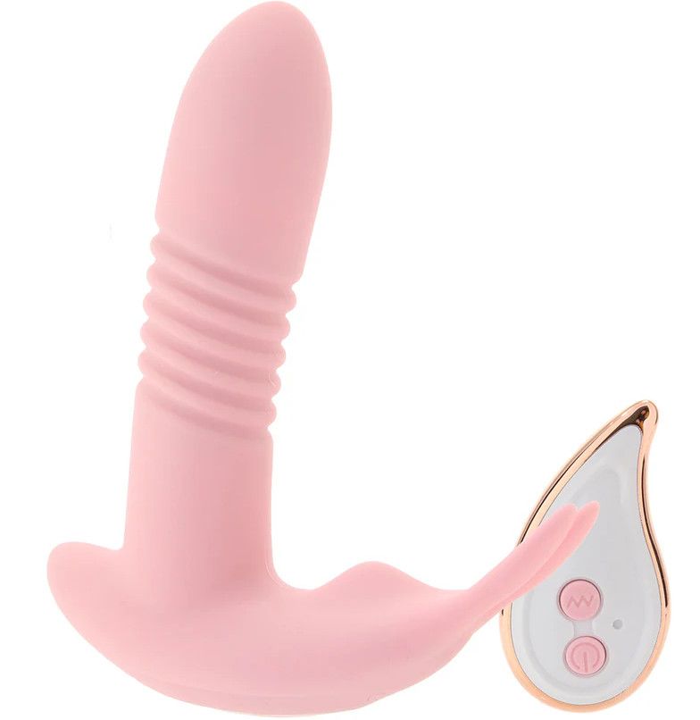 OMG PLAISER+ RECHARGEABLE SILICONE CLITORAL MASSAGER WITH G SPOT VIBRATING THRUSTING PINK (DISC.)