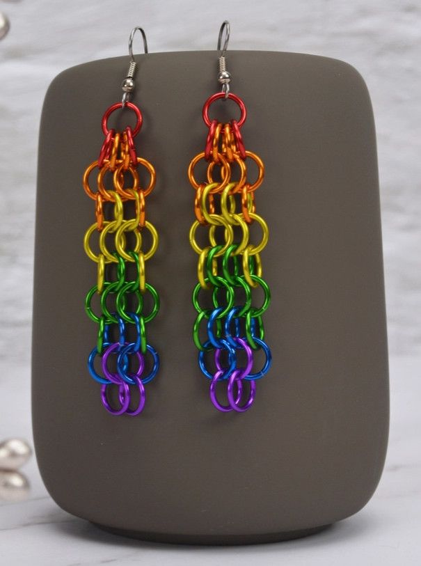 PRIDEMAILLE EARRING LGBTQ PRIDE RAINBOW OMBRE MESH MEDIUM