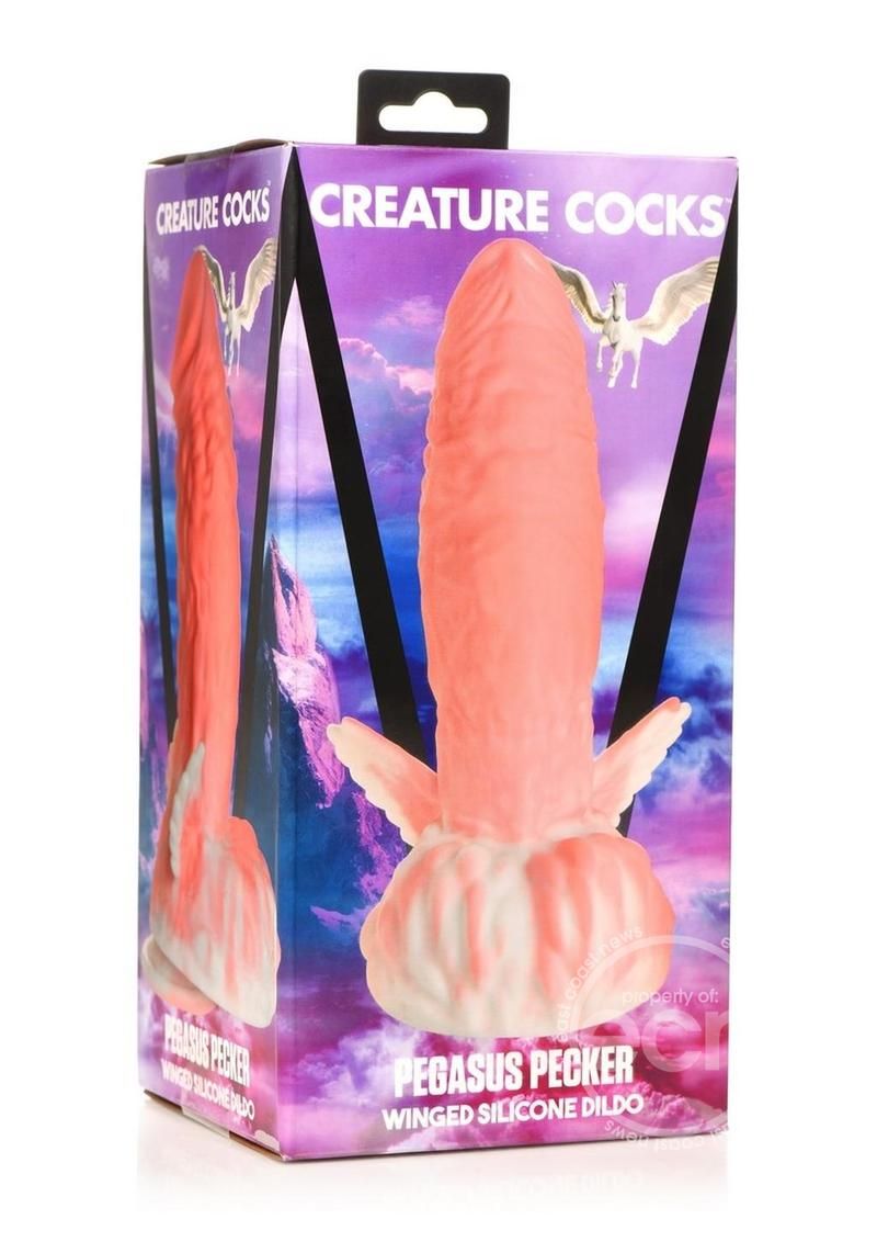 CREATURE COCKS PEGASUS PECKER WINGED SILICONE DILDO PINK & WHITE