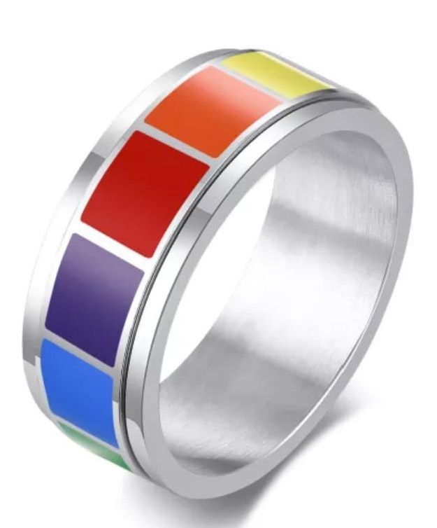 RAINBOW ENAMEL SPINNER RING, Size: 7
