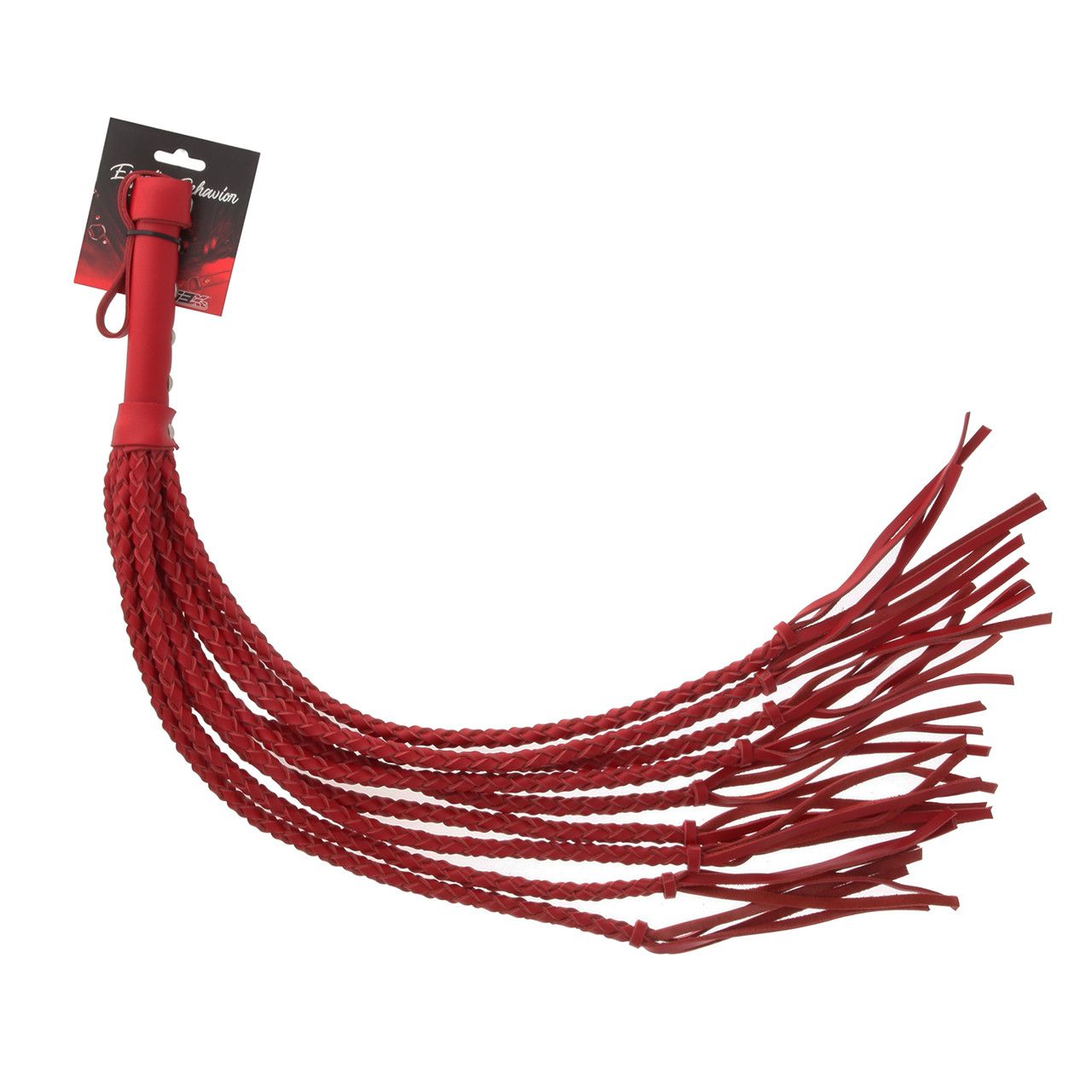 RED BRAIDED LEATHER CAT OF NINE TAILS 29inch