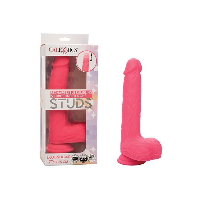 SILICONE STUDS RECHARGEABLE RUMBLING & THRUSTING VIBRATOR PINK