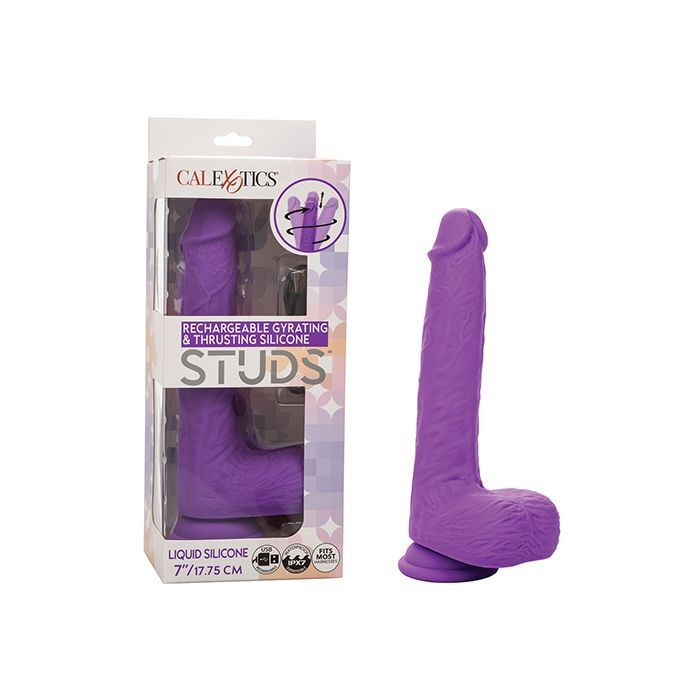 SILICONE STUDS RECHARGEABLE GYRATING & THRUSTING VIBRATOR PURPLE