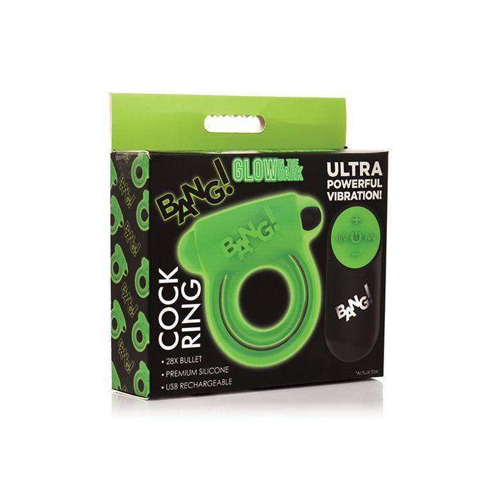 BANG! GLOW IN THE DARK 28X REMOTE CONTROLLED COCK RING