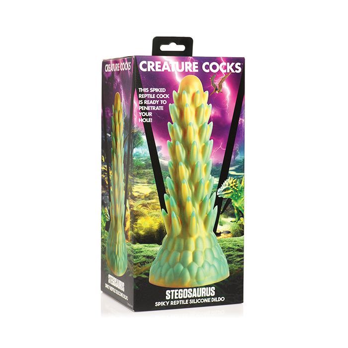 CREATURE COCKS STEGOSAURUS SPIKY REPTILE SILICONE DILDO TEAL & GOLD
