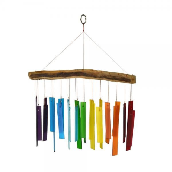 COLOR SPECTRUM RECTANGLUAR GLASS & DRIFTWOOD CHIME
