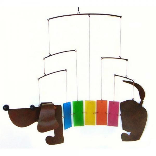 RAINBOW DACHSHUND METAL & GLASS MOBILE