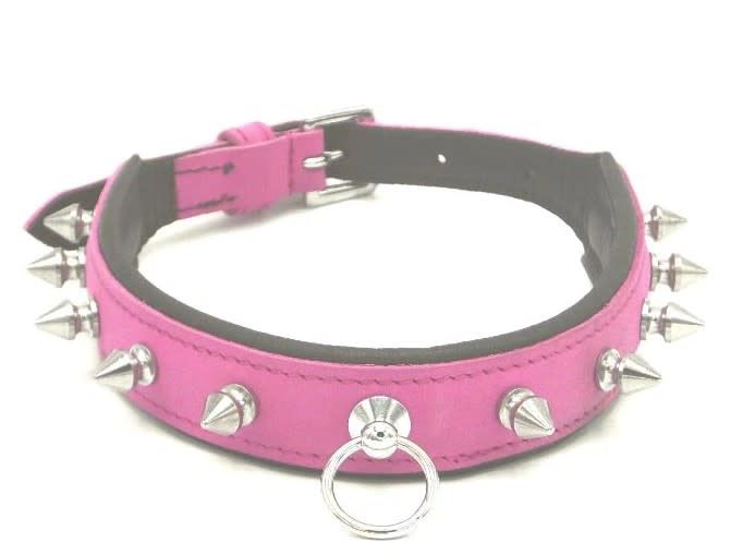 LEATHER SKINNY COLLAR WITH SPIKES & O-RING