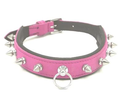 LEATHER SKINNY COLLAR WITH SPIKES & O-RING