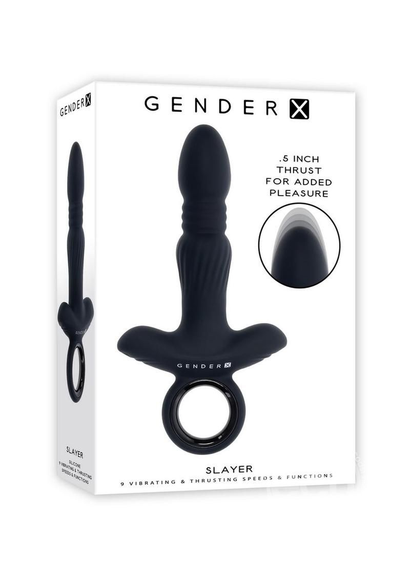 GENDER X SLAYER RECHARGEABLE BLACK SILICONE THRUSTING ANAL VIBRATOR