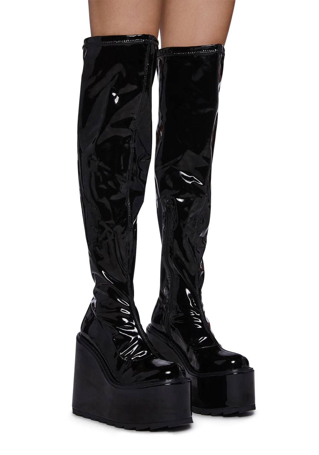YRU HADES BLACK PATENT PLATFORM BOOTS   : SALE 50% OFF, Size: 7