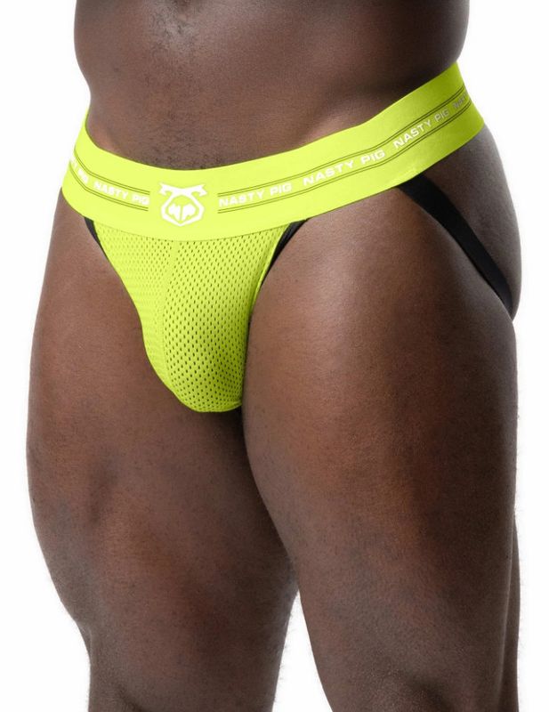 NASTY PIG CORE MESH JOCK STRAP ACID LIME WITH BLACK & WHITE